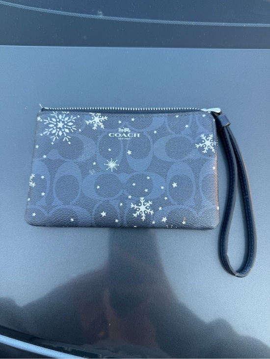 Coach Handbags - COACH Black Signature Snowflake Wristlet with Silver Accents